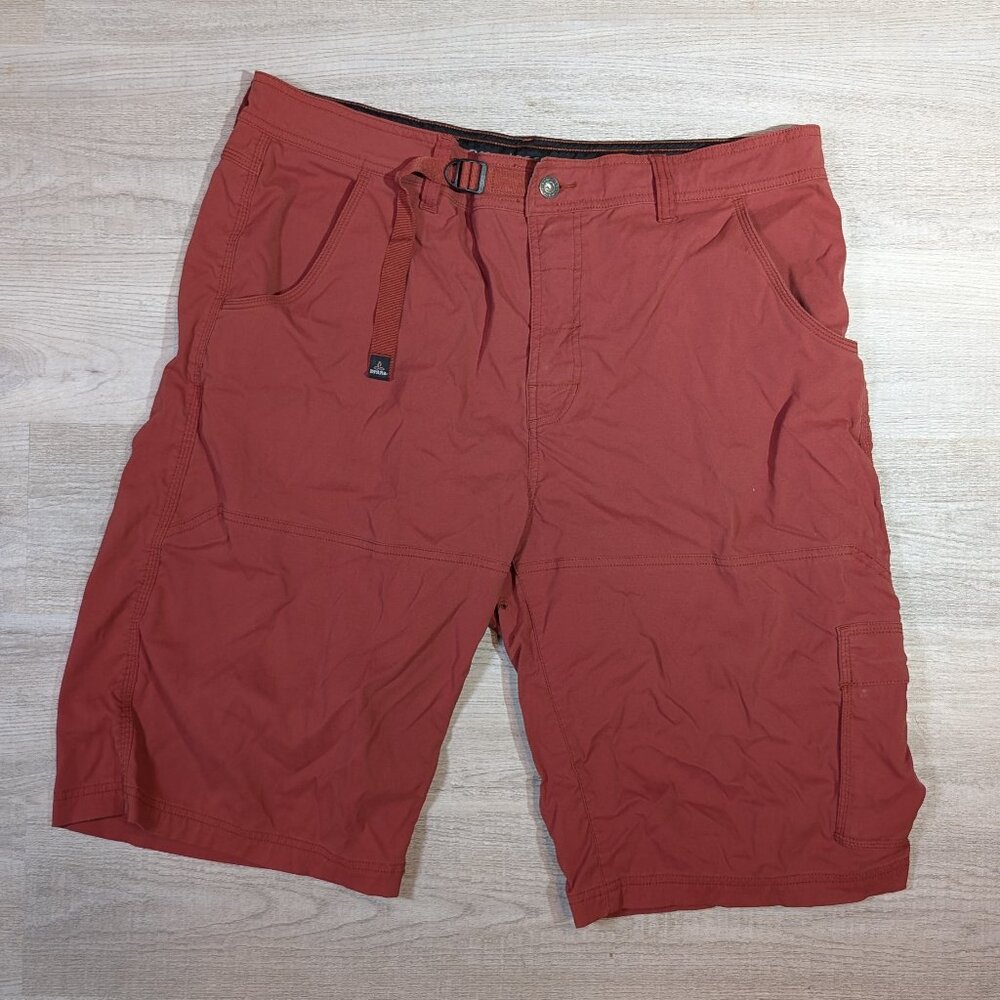 prAna‎ Stretch Zion Shorts Mens XXL Red Belted Nylon Hiking Bouldering Cargo
